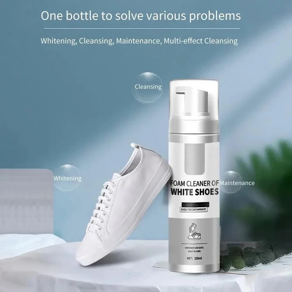 Nettoyant en mousse pour chaussures blanches, blanchiment des taches, élimination de la saleté, Spray jaune, décontamination, nettoyage des chaussures blanches