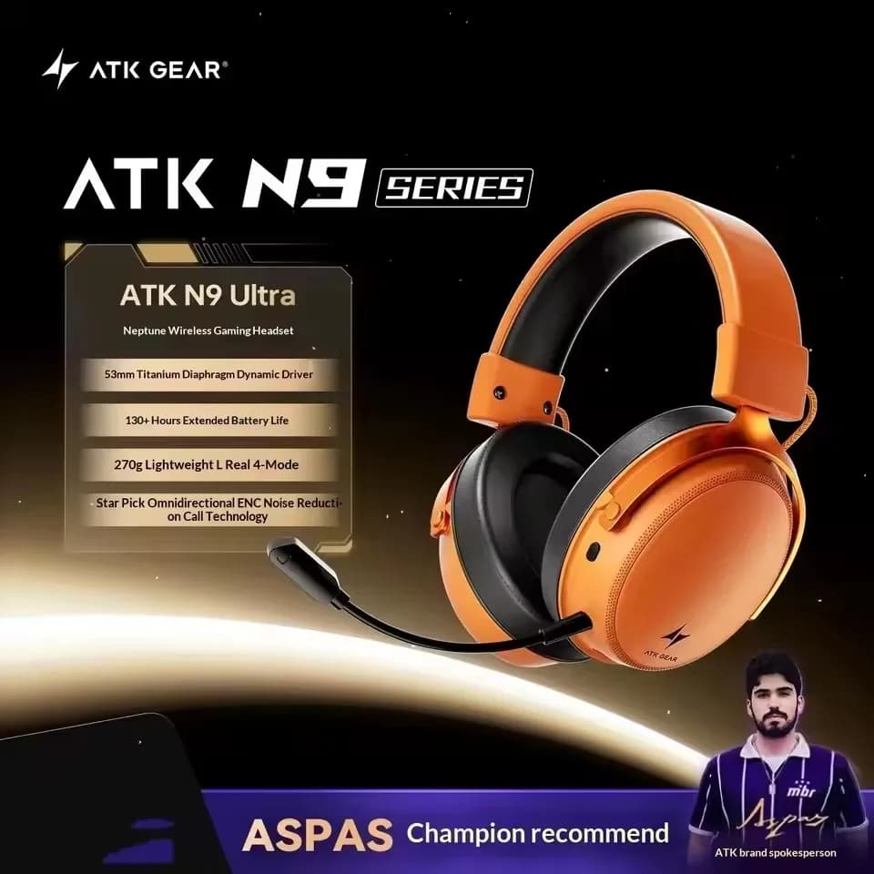 Casque de jeu sans fil ATK N9 avec micro pour iOS Android PS5 PS4 PC, microphone, son surround virtuel 7.1, réduction du bruit