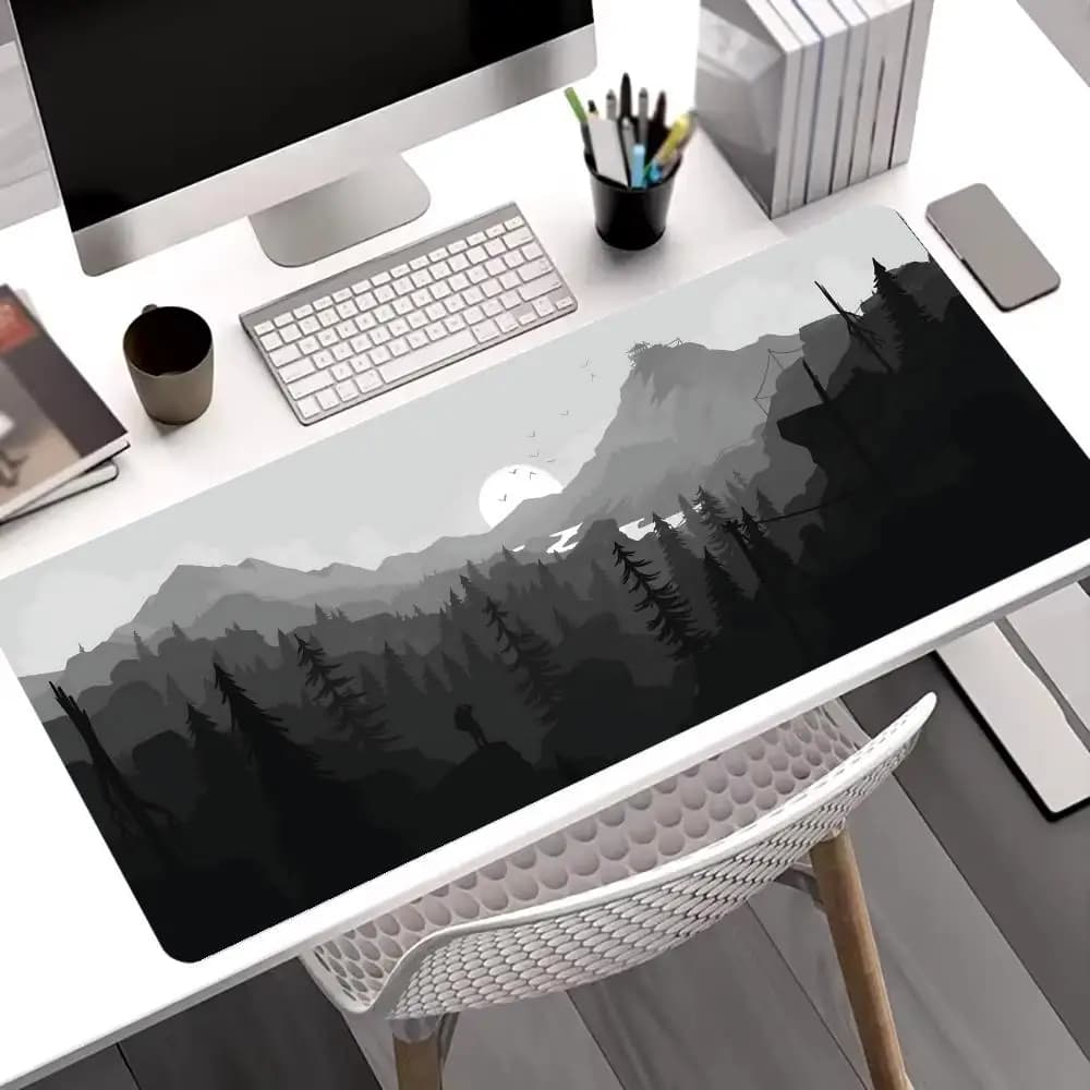 Coussin de Table gris forêt vue sur montagne, grand tapis de souris de jeu antidérapant, couture étendue, clavier de Gamer, accessoires de bureau M