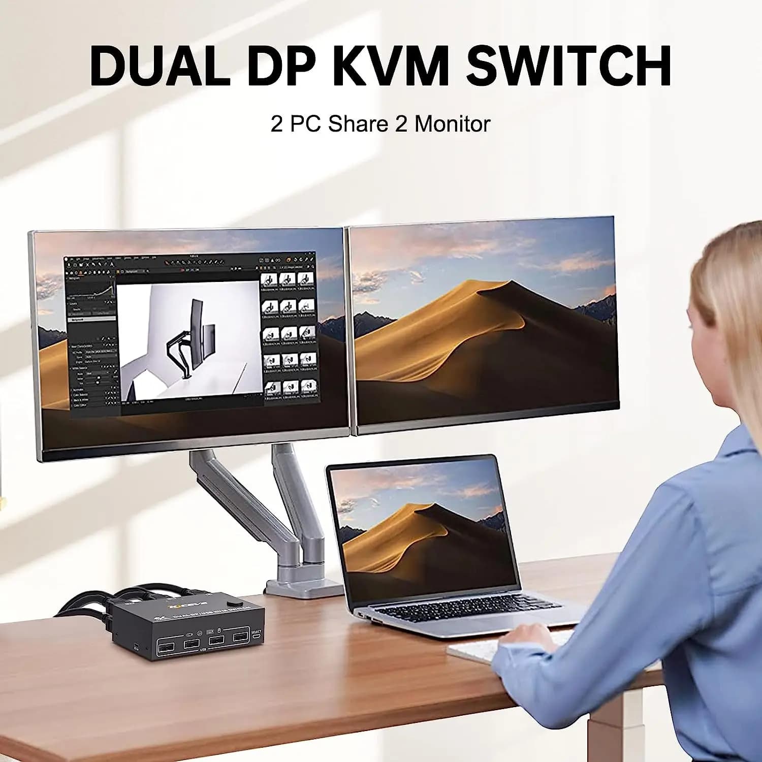 Commutateur KVM avec écran arc-en-ciel, moniteur DP pour touristes, DisplayPort 1.4, 8K à 30Hz, 4K à 144Hz, commutateur KVM pour 2 moniteurs GrowShare