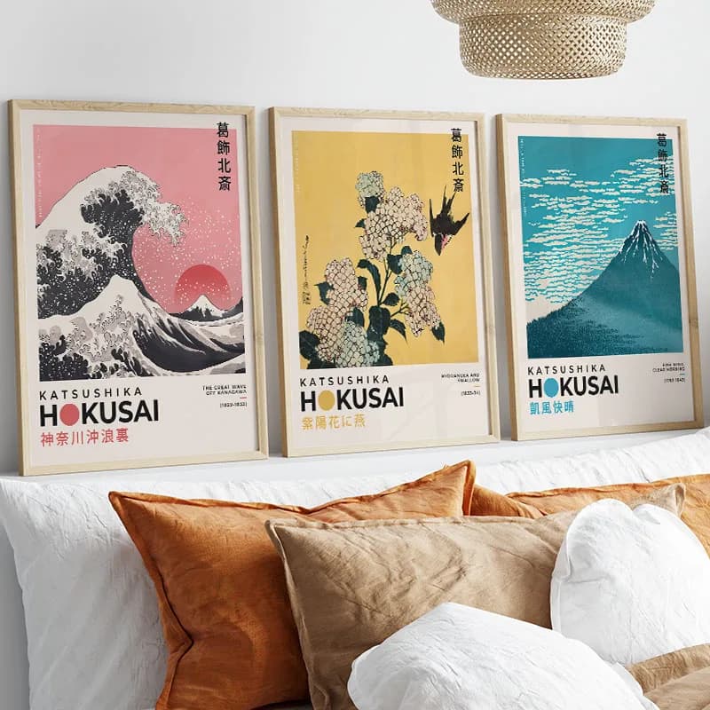 Peinture sur toile japonaise Katsushika Hokusai, affiches d'art murales imprimées, image de montagne ondulée pour décoration intérieure de chambre, Cuadros