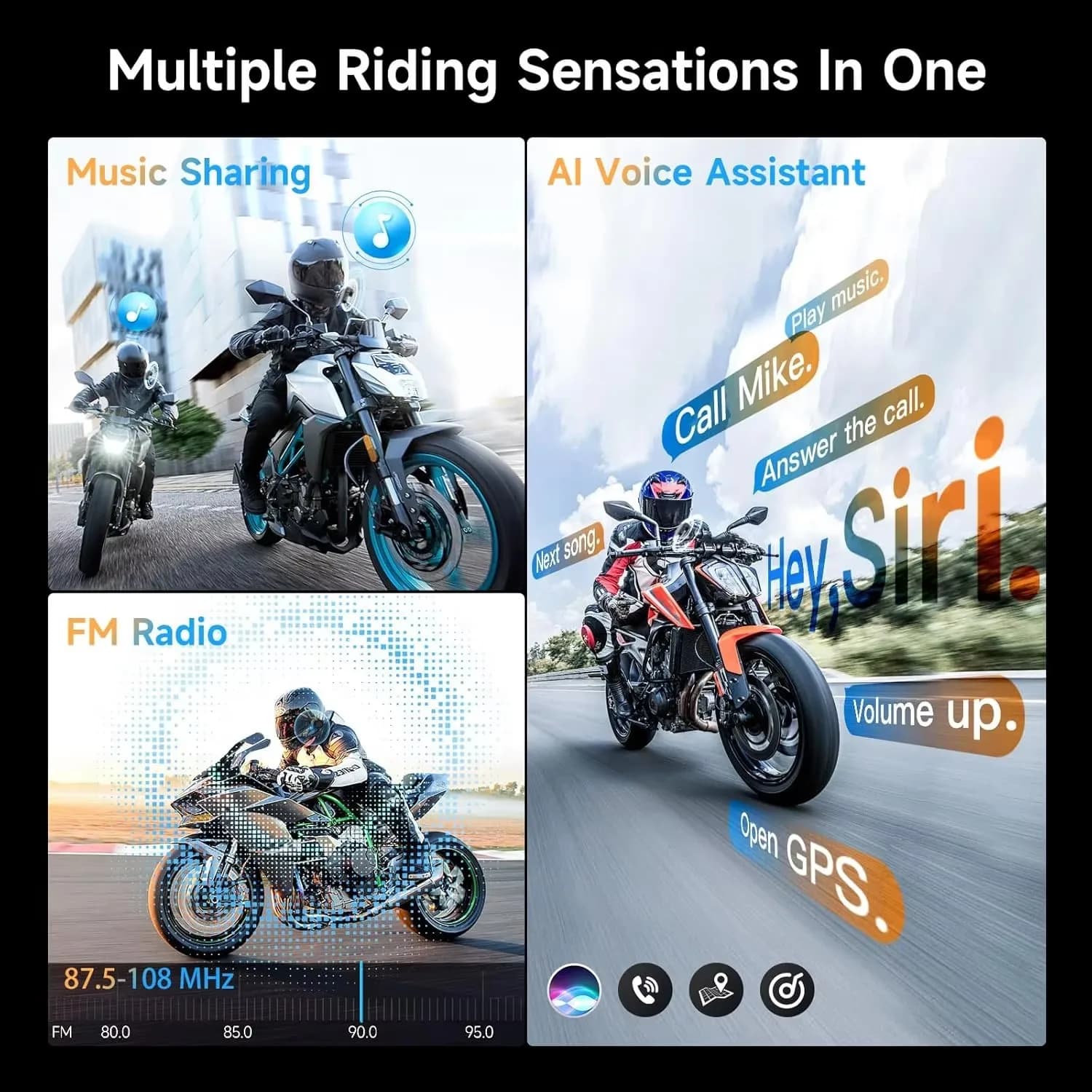 Intercom pour moto Moman H2S, casque de moto en carbone, système de communication sans fil jusqu'à 1000 m avec suppression du bruit DSP et CVC