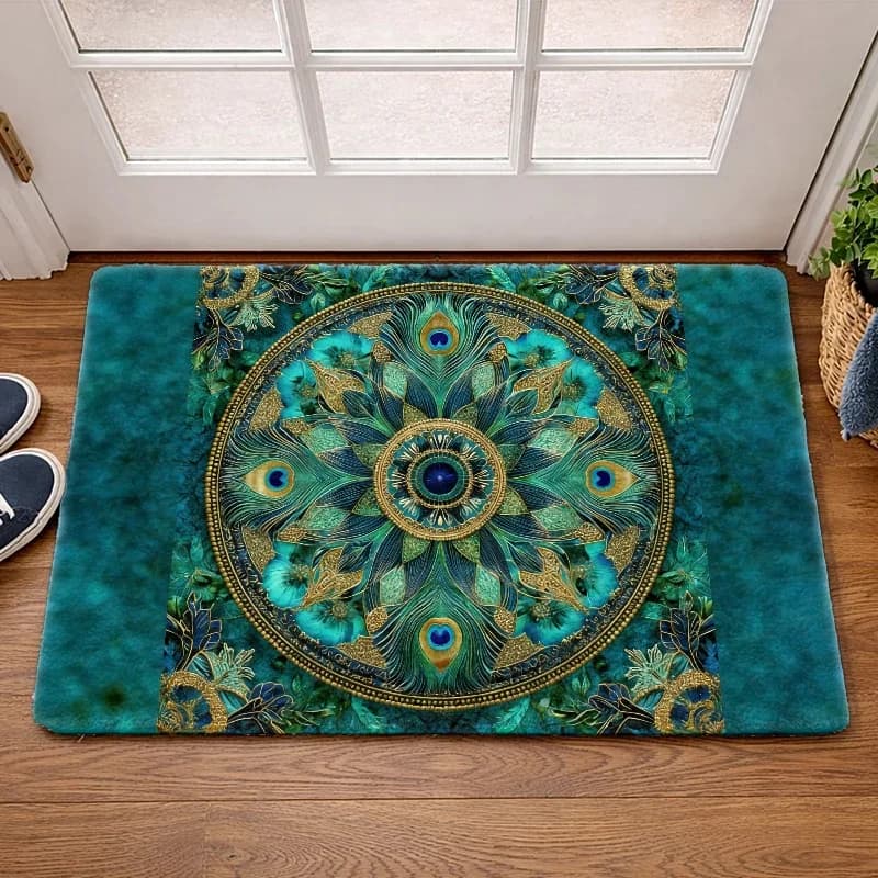 Paillasson Bohème à Rayures Tribales, Motif Géométrique Vertical Marron Vintage, Tapis d'Entrée Style Ferme Rétro