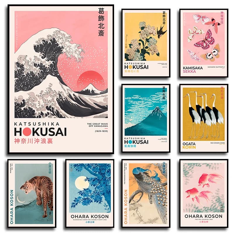 Affiche d'art d'exposition japonaise Katsushika Hokusai, toile imprimée Ohara, images de paysage Vintage, décoration de maison