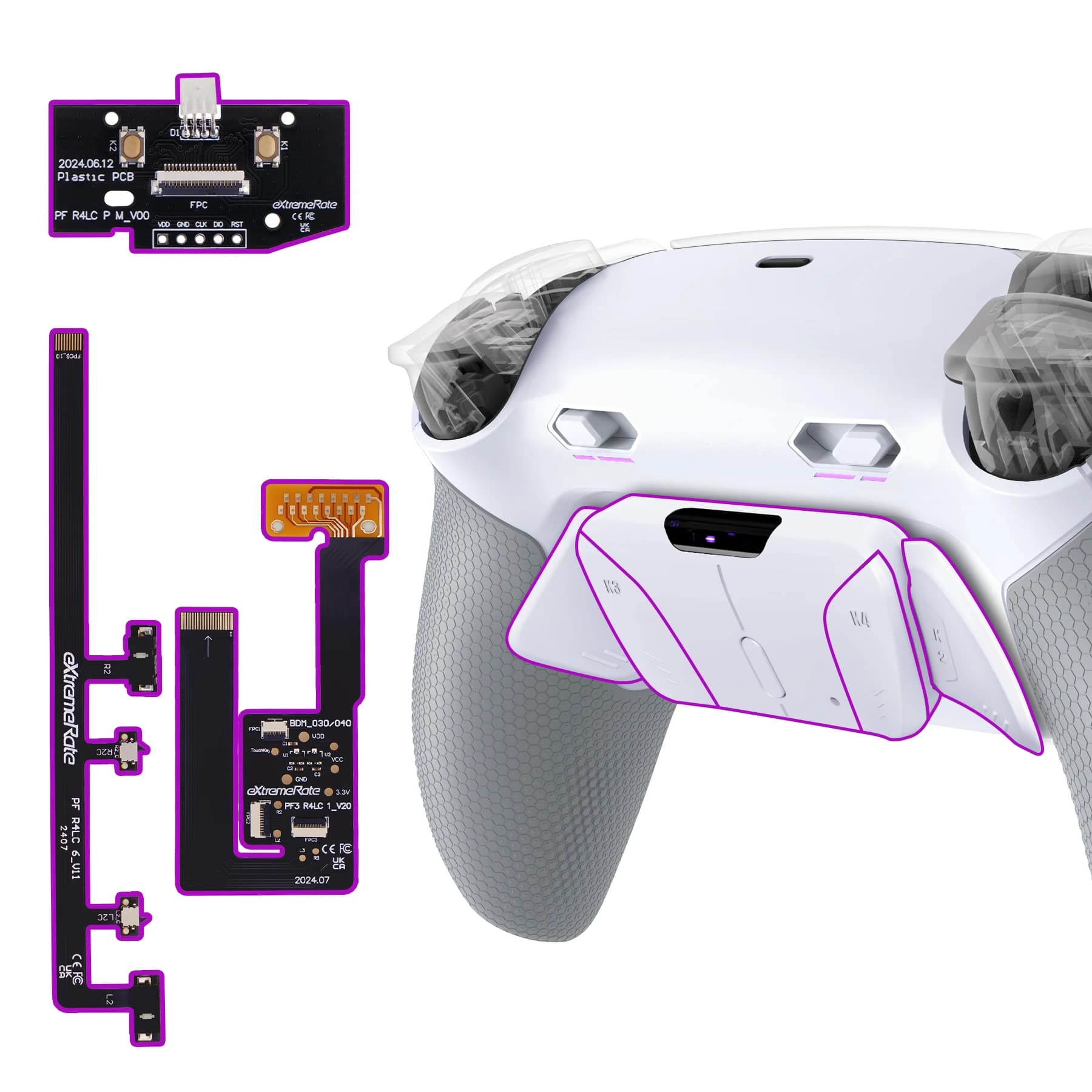 Kit de boutons arrière eXtremeRate pour manette PS5 BDM-060 RISE4 Plus MAX avec boutons de déclenchement à clic et poignée caoutchoutée