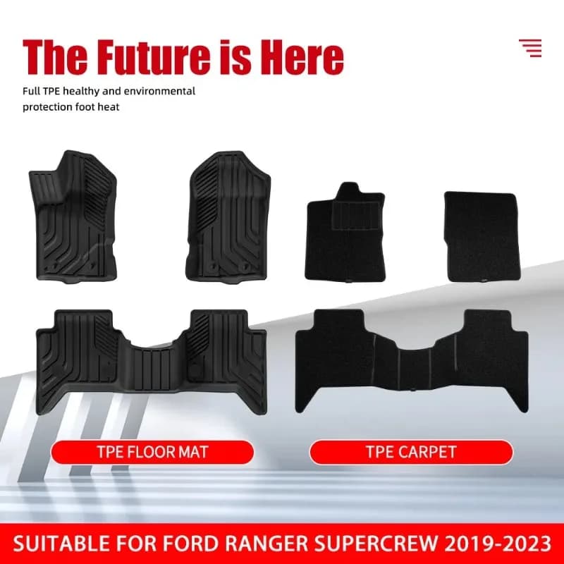 Tapis de sol 2019 – 2023 pour Ford Ranger Supercrew, accessoires d'intérieur en TPE, Protection imperméable pour tous les temps