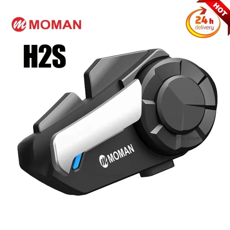 Intercom pour moto Moman H2S, casque de moto en carbone, système de communication sans fil jusqu'à 1000 m avec suppression du bruit DSP et CVC