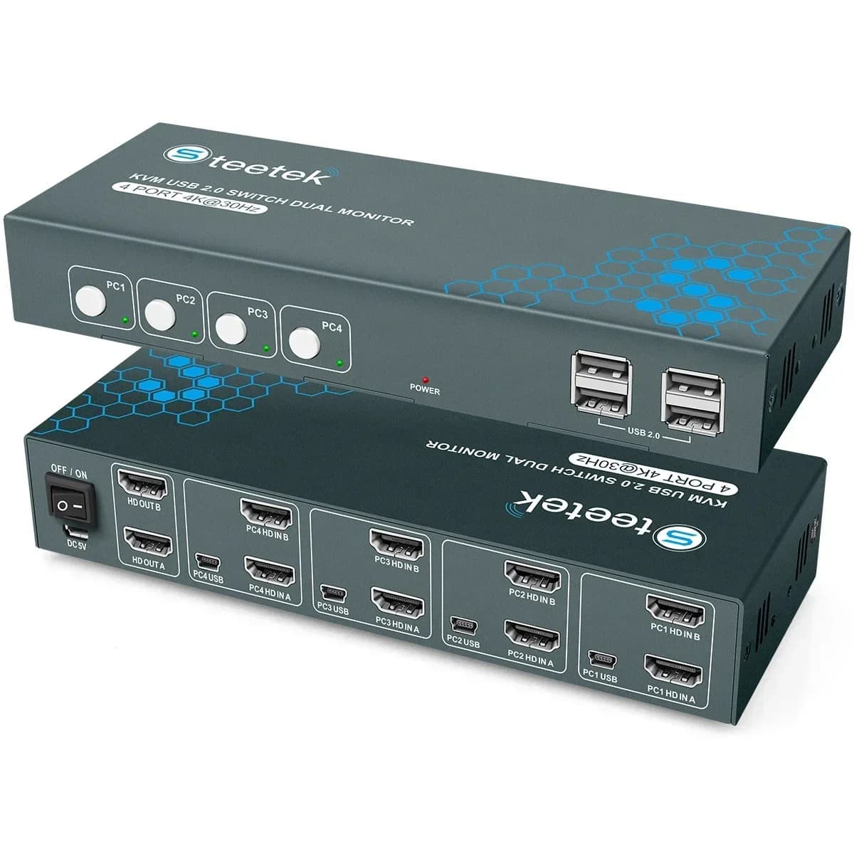 4K - Switch KVM prêt pour 4 PC : transitions de double moniteur sans couture pour optimiser la configuration de votre travail