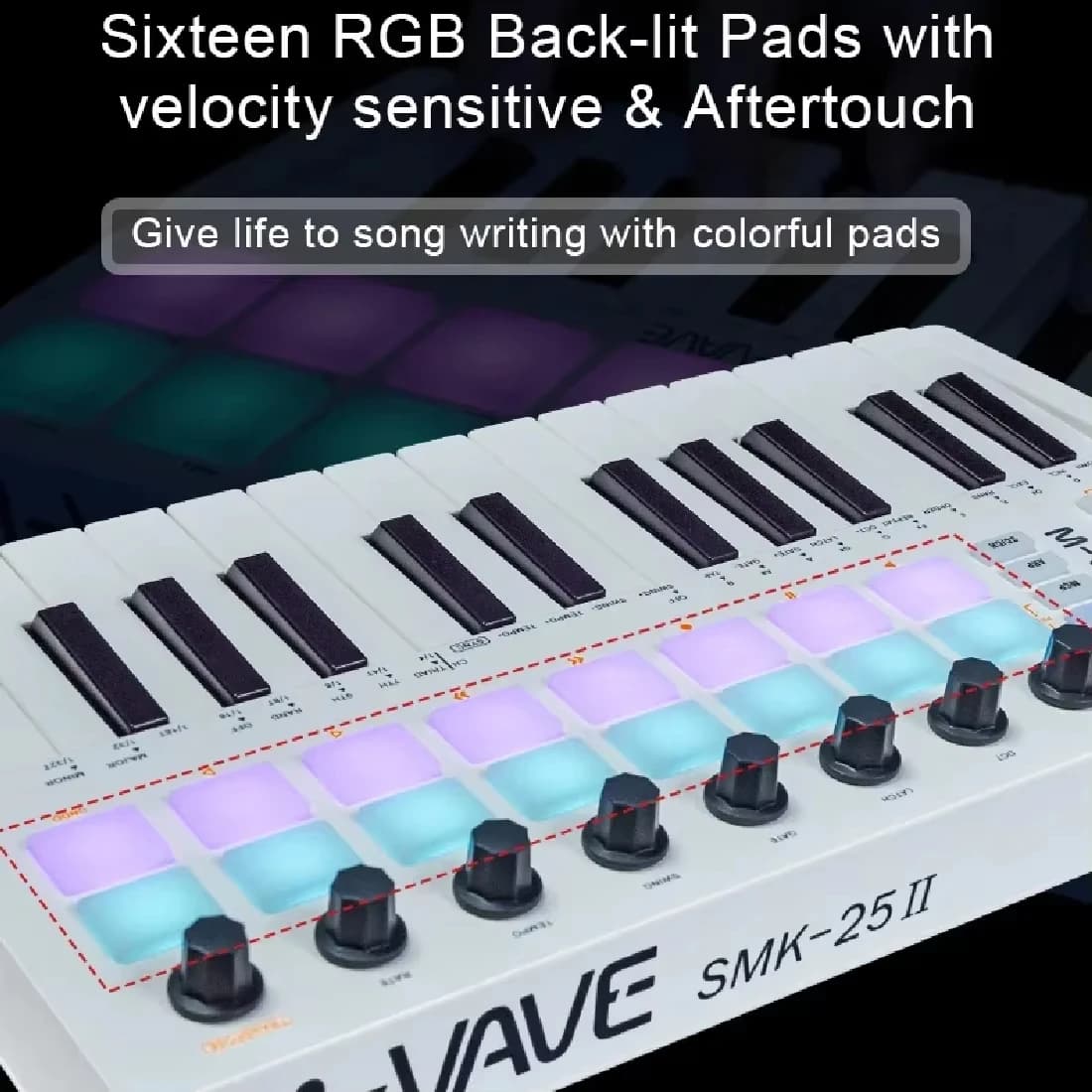 Clavier de contrôle MIDI M-VAVE SMK-25 II / 25 touches semi-lestées / 16 pads de batterie RVB Livré avec 25
