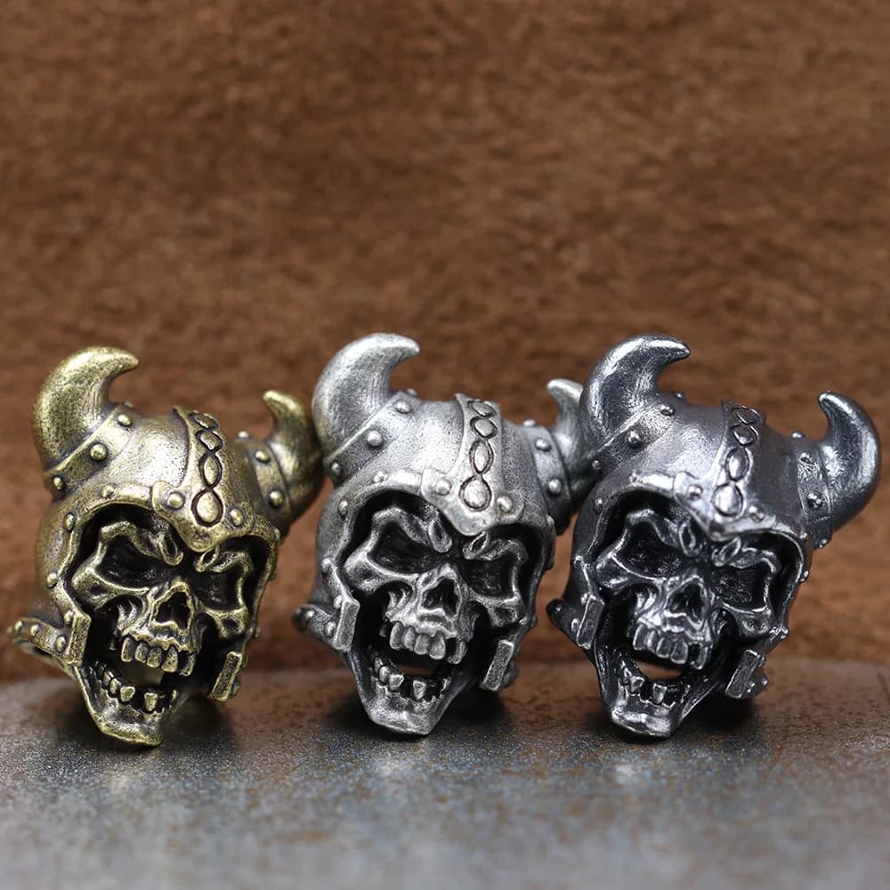 Pendentifs et breloques en laiton, motif casque viking à cornes et crâne, pour couteaux, perles, bracelets en paracorde, cordons, accessoires EDC, outils d'extérieur et DIY