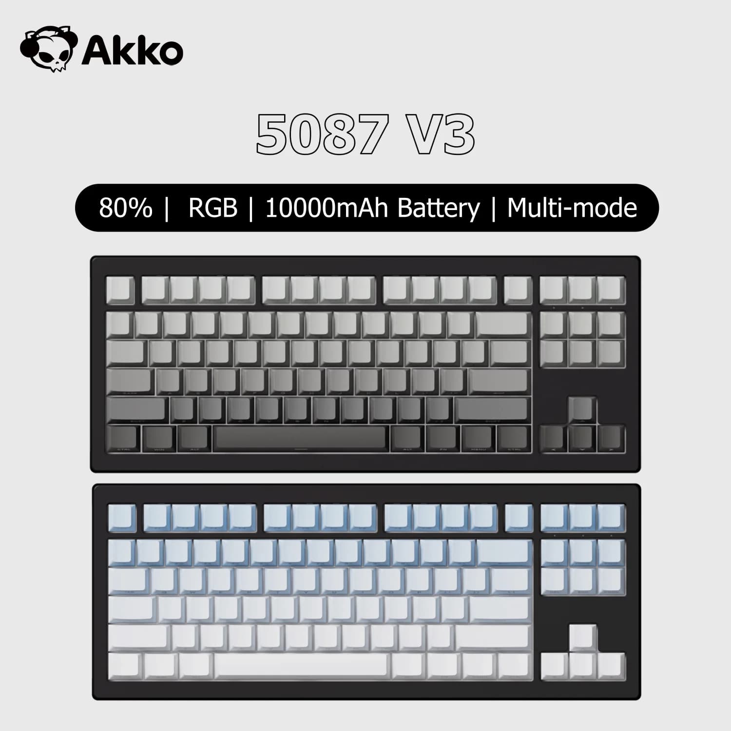 Clavier mécanique Akko 5087 V3 80% TKL Layout ANSI-US, échangeable à chaud, RGB, USB Type-C/2.4g&BT5.0, clavier de jeu personnalisé tri-mode