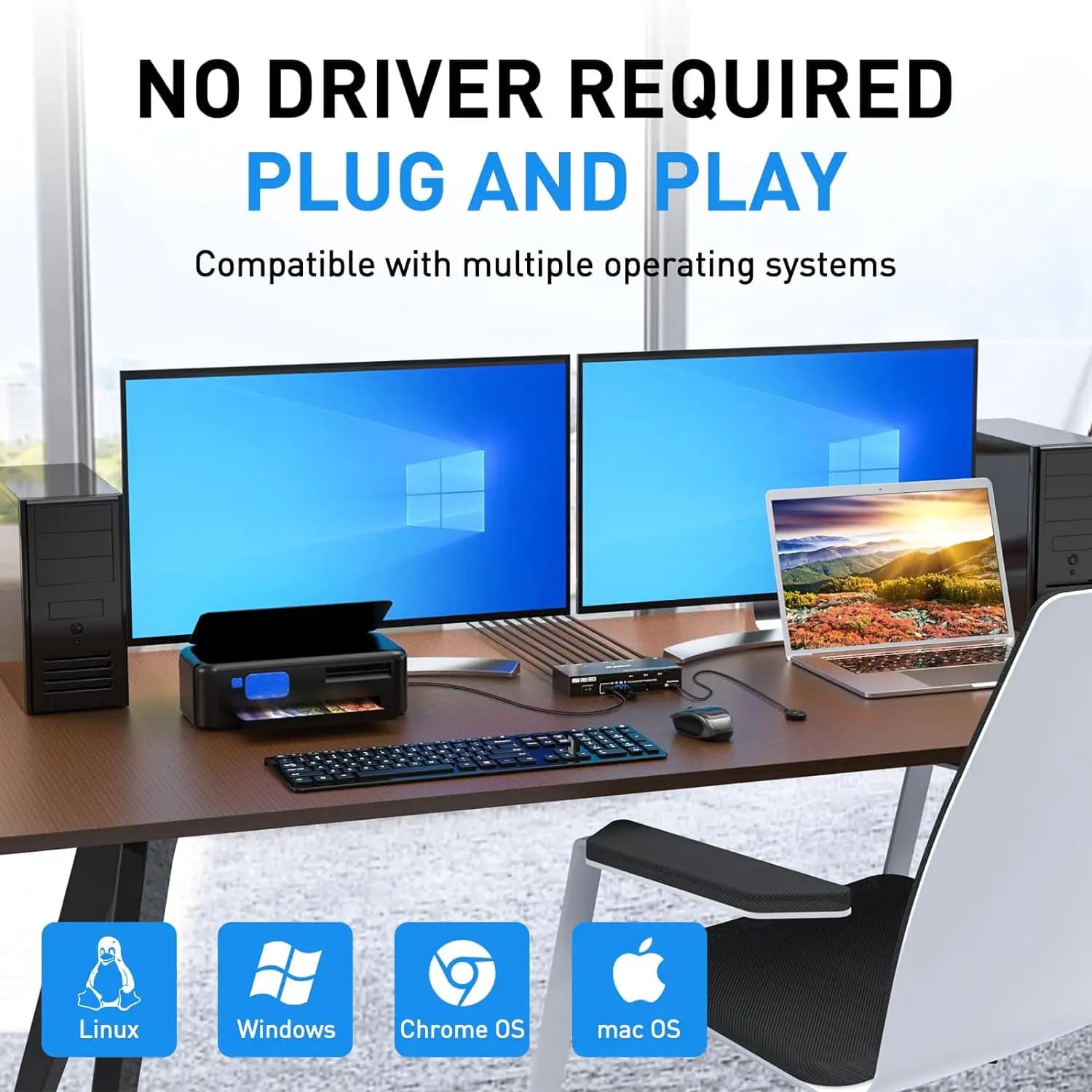 Commutateur de moniteur KVM pour touristes, USB 3.0, HDMI, 2 moniteurs, 3 aliments, émulateur EDID, 4K @ 60Hz, 2K @ 144Hz, 4 ports USB 3.0