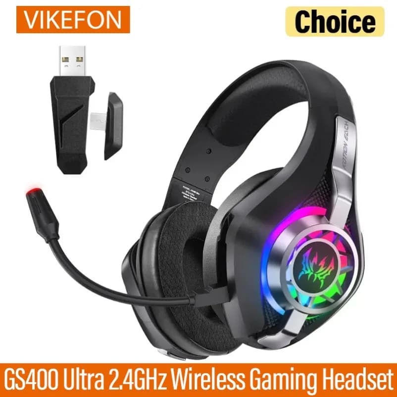 Casque de jeu sans fil GS400 Ultra 2.4GHz, avec micro, suppression du bruit RGB, Bluetooth, pour PC, PS4, PS5, Mac, ordinateur portable