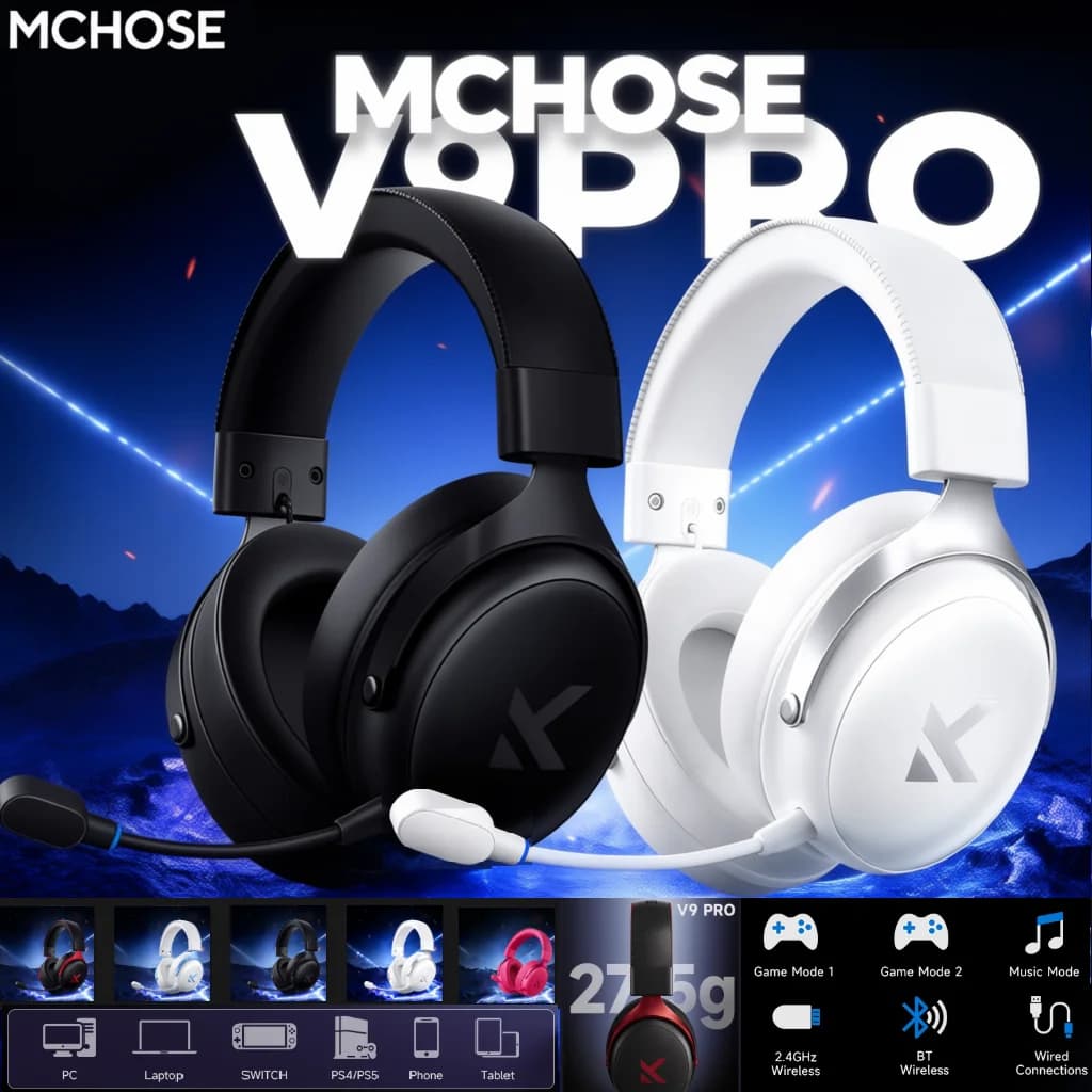 Casque de jeu MCHOSE V9 Pro sans fil, son surround 7.1 canaux, trois modes, faible latence, micro à réduction de bruit pour PS5 PC SWITCH