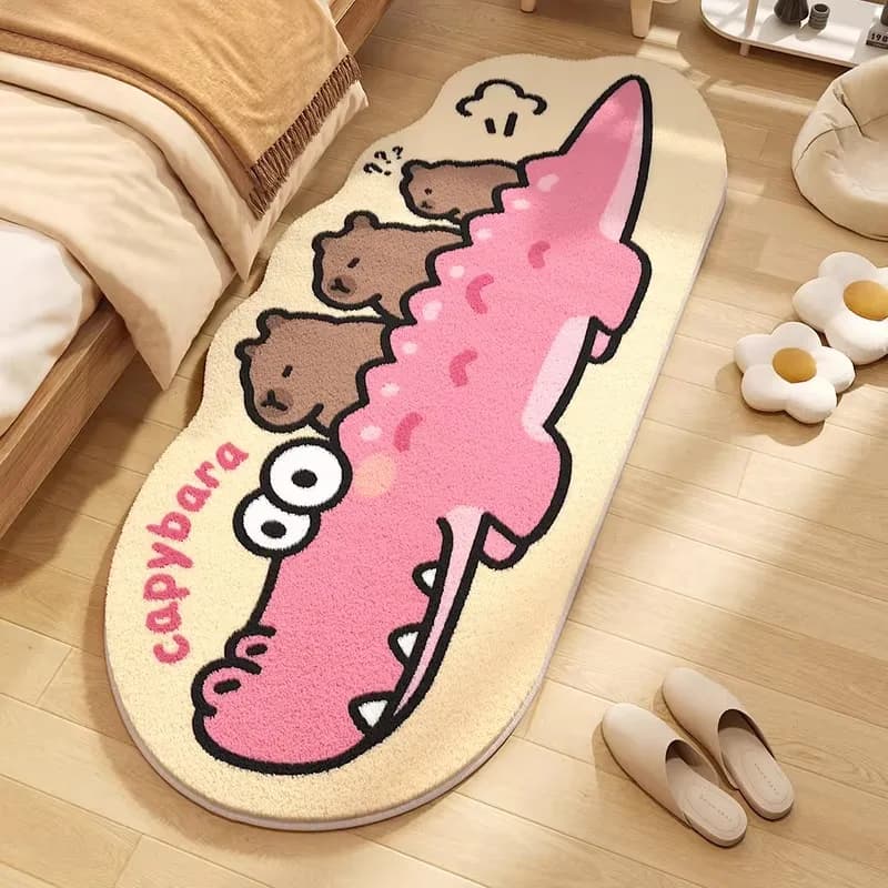 Tapis de chambre doux et moelleux, tapis de sol de chevet, tapis long mignon motif capybara, tapis de décoration pour enfants, tapis de chambre à coucher