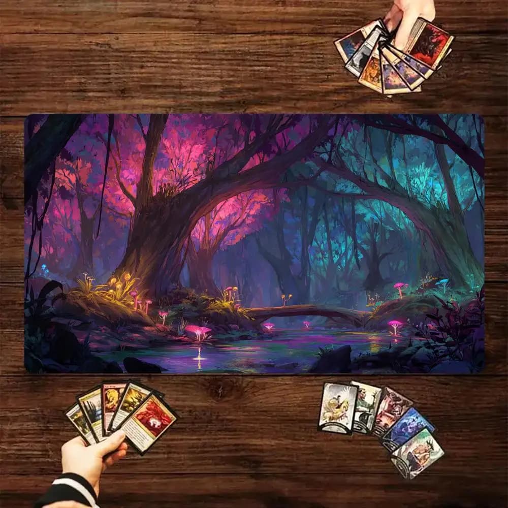 Tapis de jeu MTG sur le thème du Royaume Secret de la Forêt