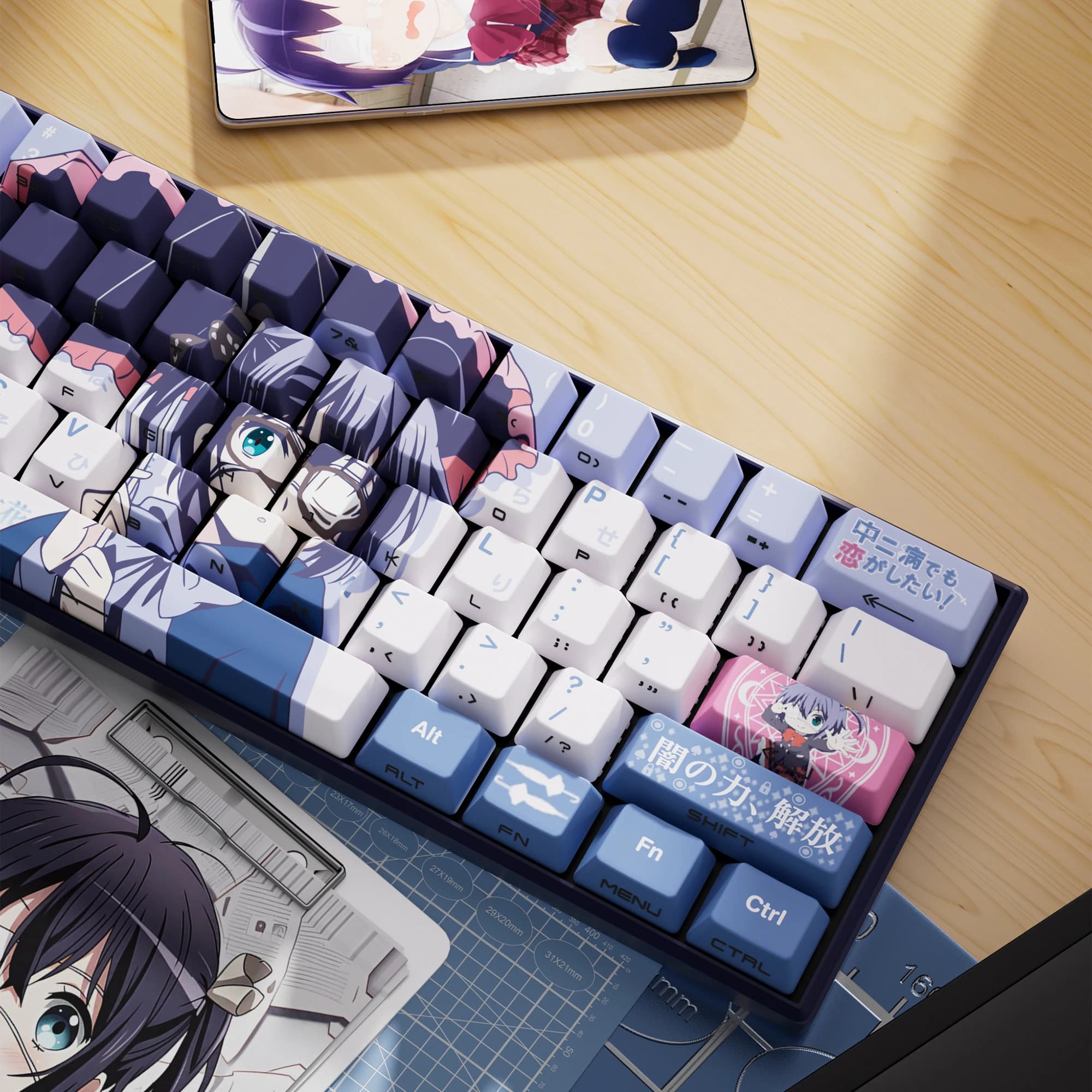 129 Kes Takanashi Rikka capuchons de touches translucides Anime impression latérale capuchons de touches PBT colorant-Sub cerise pour clavier mécanique Wooting 60 65 68