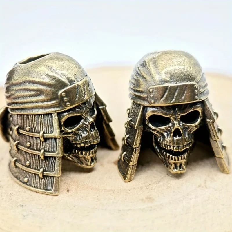 Tête de crâne Ninja, couteau en laiton, perles EDC, bricolage, Bracelets tissés paracorde, pendentifs de lanière, accessoires, outil d'extérieur, breloques suspendues, 1 pièce